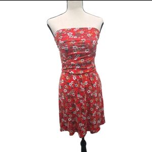 love, Fire Red Floral Strapless Summer Dress